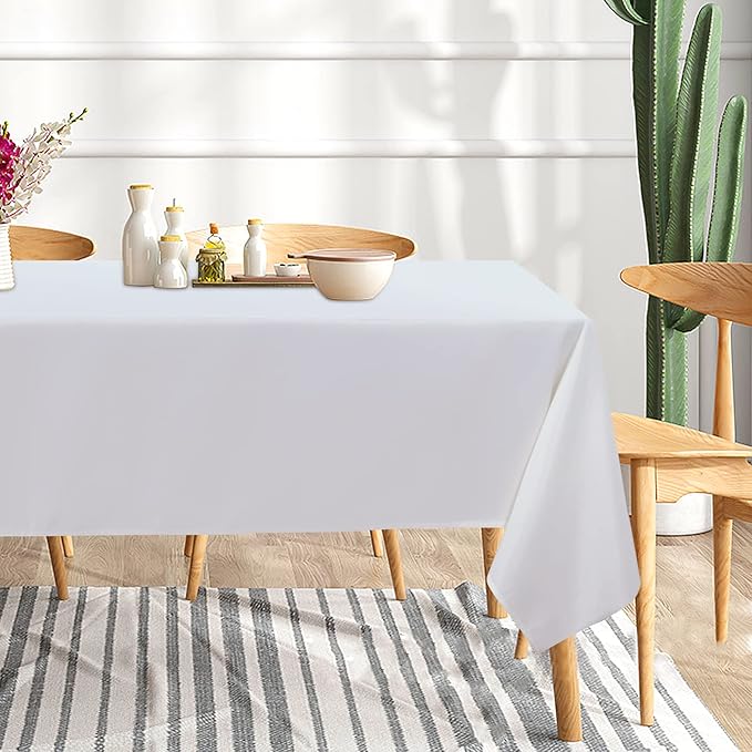 sancua 10 Pack White Tablecloth 60 x 120 Inch, Rectangle Table Cloth for 8 Feet Tables - Stain and Wrinkle Resistant Washable Polyester Table Cover for Dining Tables, Buffet Parties and Camping