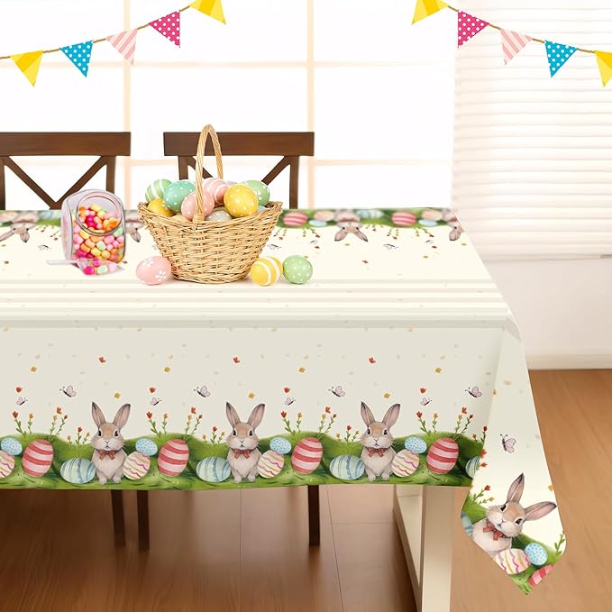 Easter Tablecloth Decorations for Party,3 Pack Disposable Plastic Tablecloth 54"x108" Easter Bunny Table Cloths for Party Supplies,Holiday Table Cover for Home Picnic Outdoor Dinner Dining Decoration