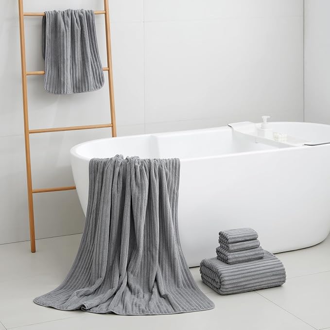 Extra Large Bath Towel Set of 6 (40"x80"),Oversized Bath Sheet Super Soft Highly Absorbent Microfibers Quick Dry Luxury Shower Towel for Bathroom Spa Gym Hotel Yoga (Gray, 6Piece)