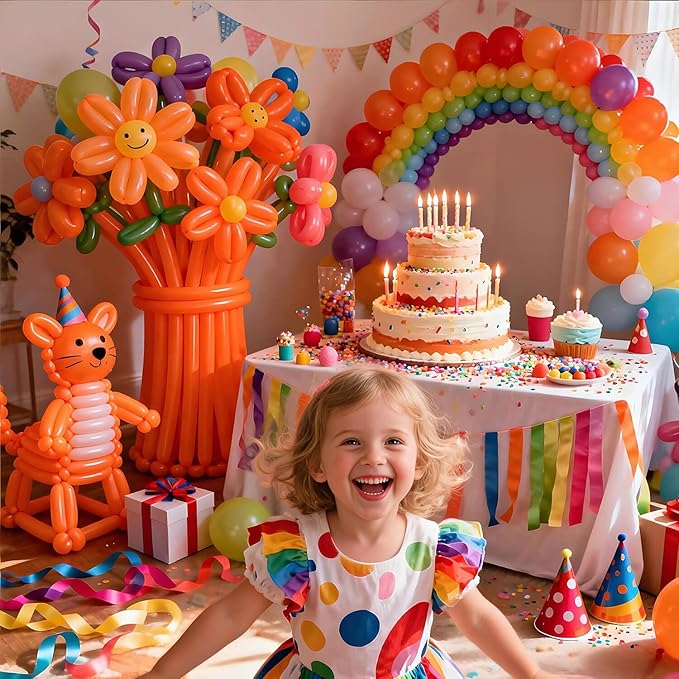 KAWKALSH 260 Orange Long Balloons for Balloon Garland Thickening Skinny Latex Twisting Animals Modeling Christmas Birthday Wedding Party Festival Decorations 100pcs