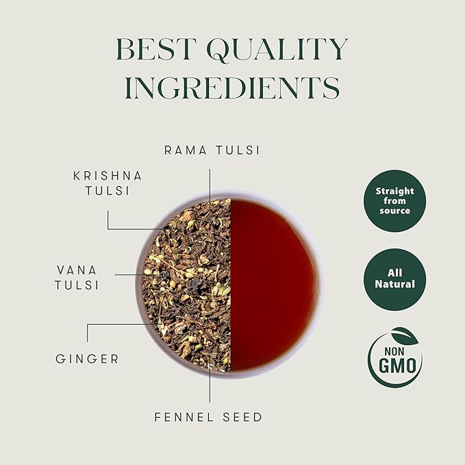 Luxmi Estates - Holy Basil - Organic Tulsi Tea - Loose Leaf - 50g (25 Cups) | With Tulsi and Ginger