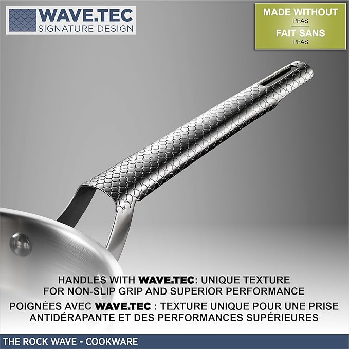 Starfrit The Rock Wave 20cm (8") Non-Stick Fry Pan with Wave.Tec Non-Slip Handle - Aluminum - Oven Safe - PFOA Free - Easy to Clean - Blue