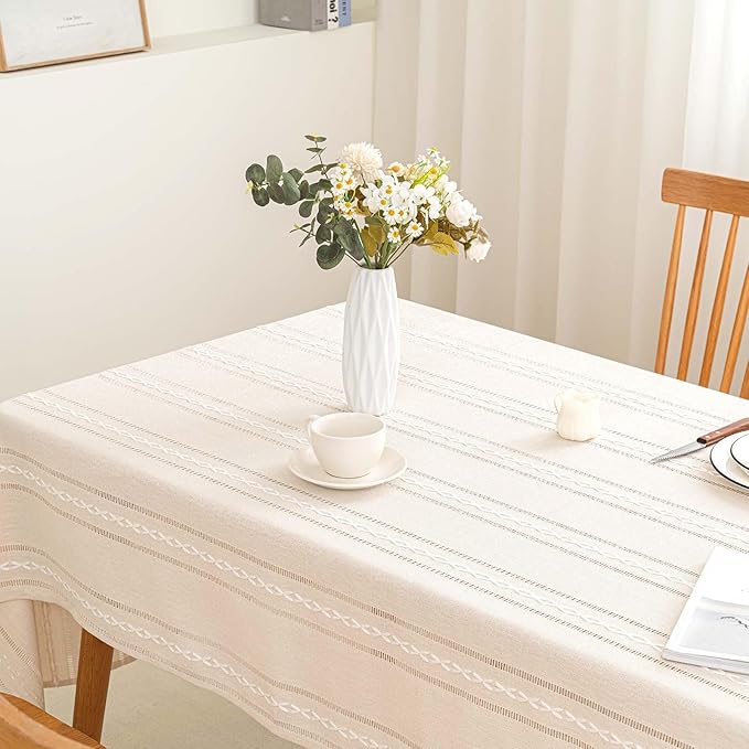 SIELUNO Rectangle Table Cloth Rustic Farmhouse Tablecloth Heavy Duty Cotton Linen Waterproof Wrinkle Free Table Cloths for Kitchen and Dining Room-Hollow Ivory-Rectangle, 54"x70", 4-6 Seats