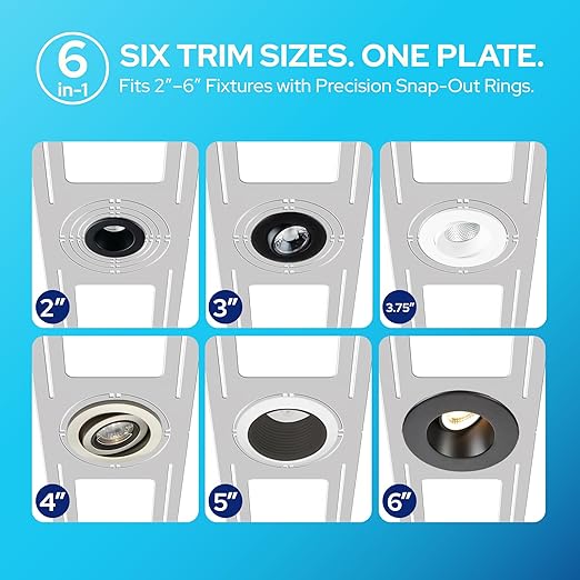 KASTLITE 12-Pack New Construction Mounting Plate for 2" to 6" Wafer Downlights | Flat Rough-in Bracket for LED Recessed Ceiling Lights | Galvanized Steel, 6 Trim Sizes, 26" Length Fits 16″-24″ Joists