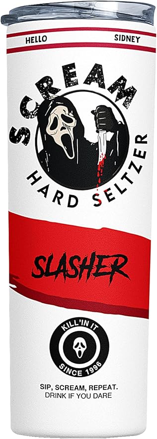 Scream Ghostface Tumbler, Hard Seltzer Themed, Scary Movie Horror Slasher Fan Gift, Insulated Travel Mug, Funny Novelty Gifts, Christmas Halloween Any Occasion, Coffee Drinker - 20 Oz