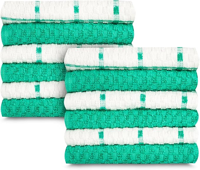 GOLD TEXTILES Kitchen Towels 12 Pack Premium 100% Cotton Dish Towels for Kitchen (15 x 25 Inches) Super Soft & Absorbent Hand Towels for Drying Dishes- Reusable (Green)