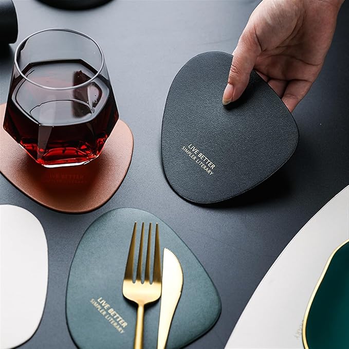Decorative Coffee Coasters PU Leather Placemat European Style Table Mat Home Decoration(Black Big)