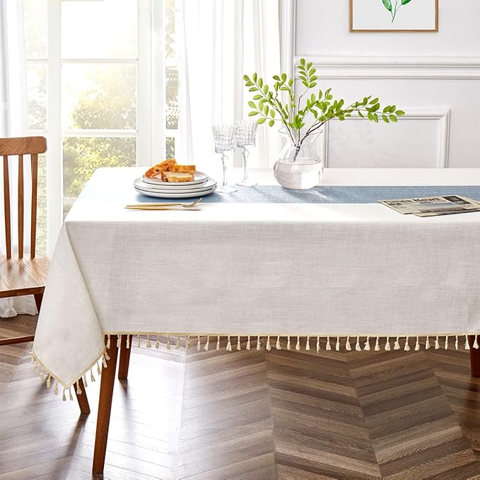 QIANQUHUI Embroidered Tablecloth for Dining, Rustic Farmhouse Kitchen Table Cloth Blue, Dust Proof Spillproof Soil Resistant Cotton Linen Rectangle TableCloths（Sky Blue,55x55 inches）