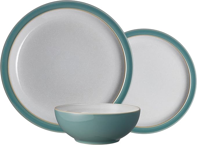 Denby - Elements Fern Green Dinner Set For 4-12 Piece Simple Ceramic Stoneware Tableware Set - Dishwasher Microwave Oven Safe - Scratch Chip Resistant