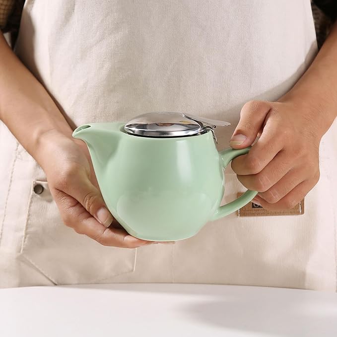 Small Ceramic Teapot With Stainless Steel Infuser, Heat Resistant, Perfect Tea Maker, Light Green 350ml/12.0oz