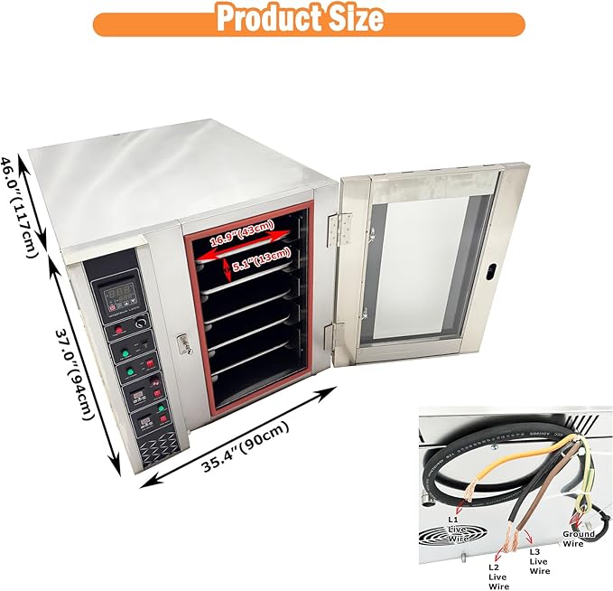 5-Layer Electric Convection Bread Baking Oven Stainless Steel Hot Air Circulation 53Gal Capacity with Steam for Roasting Bread Pizza Nut 220V/3PH
