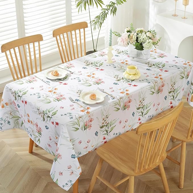 MATIRUG Spring Floral Tablecloth Rectangle 60x102 Inch,Wrinkle Free Flower Table Cloth, Washable Colorful Summer Chic Fabric Table Cloth for Picnic Patio Outdoor