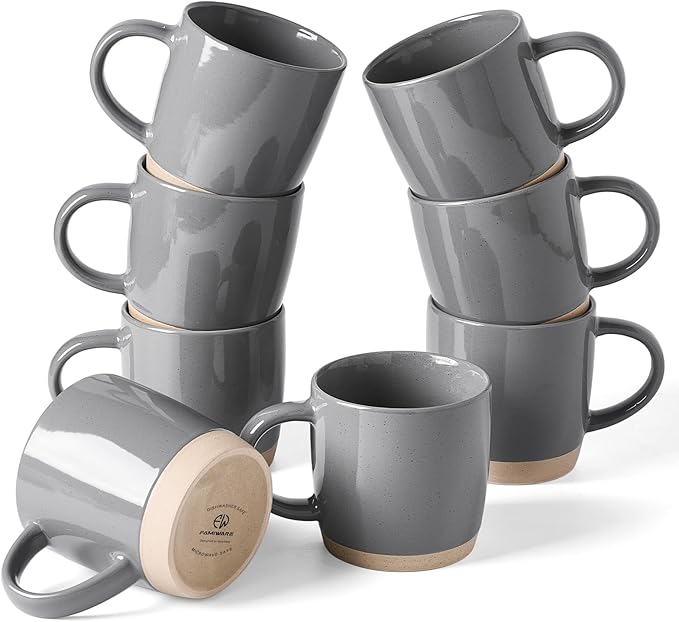 famiware Coffee Mugs for 8, 13 oz Mug Set, Drinking Cup with Handle for Coffee, Tea, Cocoa, Milk, Milkyway Serise, Dark Gray
