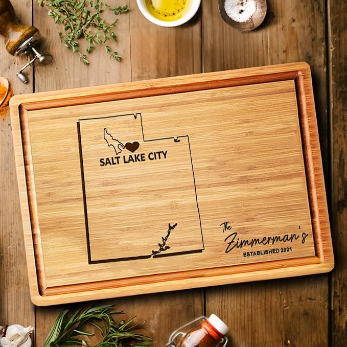 Utah Cutting Board, Personalized State Map Moving Away Gifts, Wooden States Gifts, Destination Gifts for Host Family, Bamboo Home Decor