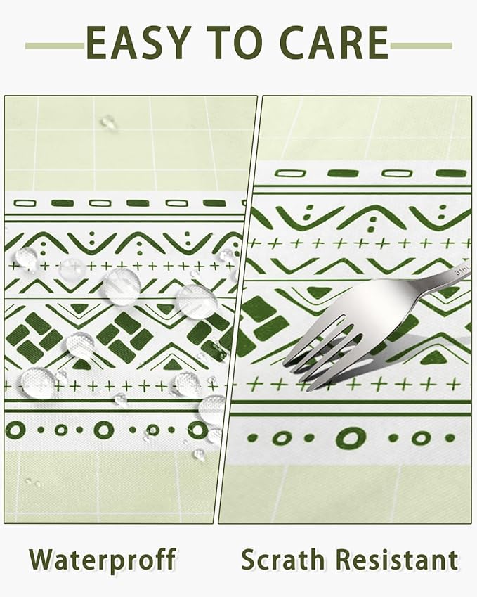 Bohemian Green Linen Tablecloth Rectangle - Boho Cherecked Table Cloth with Tassels, Waterproof & Wrinkle Free Farmhouse Dining Table Cover for Picnic, Kitchen, Holiday, 55''x70''