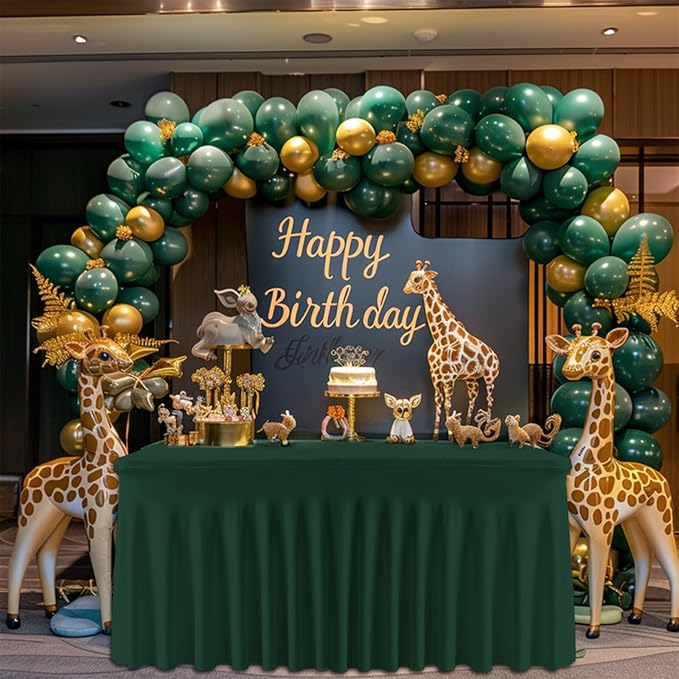 Dark Green Spandex Tablecloth with Skirt – Wrinkle-Free, Fitted Elastic Cover for 6ft Rectangular Tables – Stretch Table Cover for Weddings, Banquets, Parties, Buffets & Restaurants