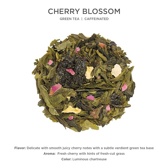 Tea Forte Cherry Blossom Premium Loose Leaf Caffeinated Green Tea Blend Canister, Makes 35-50 Cups