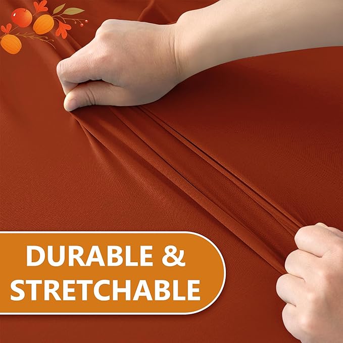 Spandex Table Cloths for 8 Foot Rectangle Tables-6 Pack Rust Fall Thanksgiving Fitted Stretch Table Covers-Elastic Tablecloth for Party, Vendor Booth Display, Banquet Event, Craft Trade Show
