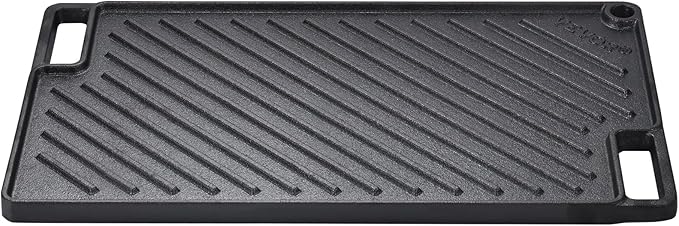 VEVOR Reversible Grill/Griddle, 9.7"x16.7" Pre-Seasoned Cast Iron Griddle, Rectangular Double Burner Griddle Pan, Non-Stick Family Pan Cookware with Handles, Flat Top Plate for BBQ, Gas Grill, Black
