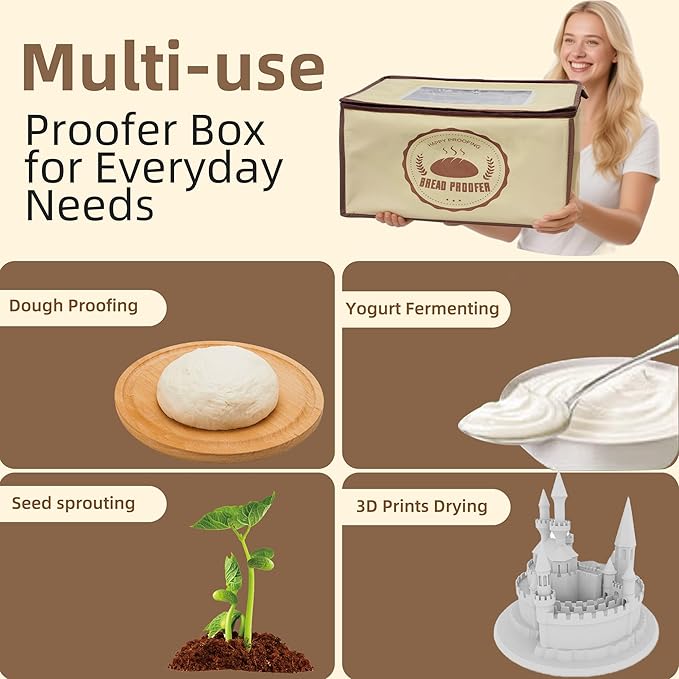 Folding Bread Proofing Box with 50~113℉ Temp Control & 48H Timer and NTC Sensor Dough Proofer, Visible Zippered Sourdough Starter Warmer Box for Bread, Pizza, Yogurt