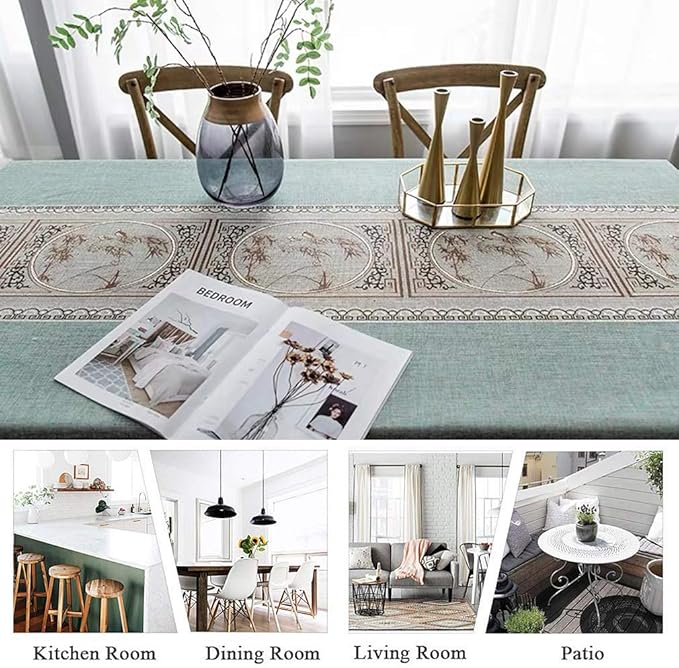 Pahajim Linen Tablecloth Rustic Rectangle Table Cloth Cotton Striped Tassels Tablecloths for Kitchen Dining Table Cover Rectangle/Oblong,55''x102'', 8-10 Seats