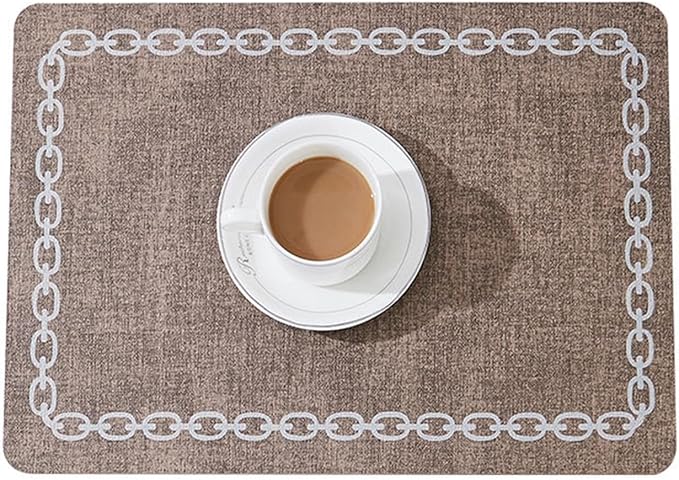 Set of 1/4/6 Square Placemats Waterproof Oilproof Wipeable Reversible Faux Leather Table Mats for Kitchen/Dining/Party(Chain S Coffee,4pcs)