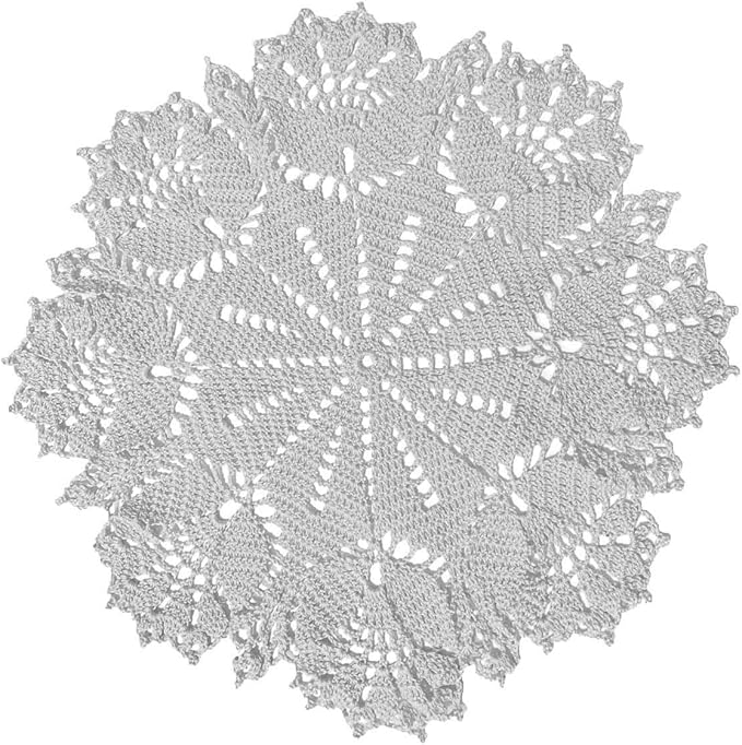BIBITIME 15 inches- 16 inches Tulip Flower Doilies Lace Doilies Kitchen Table Doily Mats Tablecloth Handmade Crochet Placemats Vase Dish Plate Mat (1 PC- Light Grey)