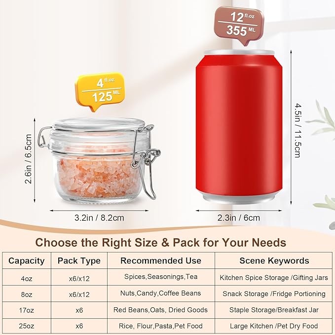 12 Pack Spice Jars, 4 oz Glass Containers with Airtight Lids, Small Herb Jars with Labels for Kitchen Storage