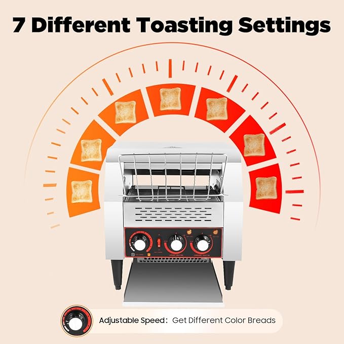 Commercial Conveyor Toaster 300 Slices/Hour, 2200W Heavy Duty Stainless Steel Toaster Oven w/Three-ring Heating Tubes, for Bagel Bread Croissant Bakery Restaurant Cafe