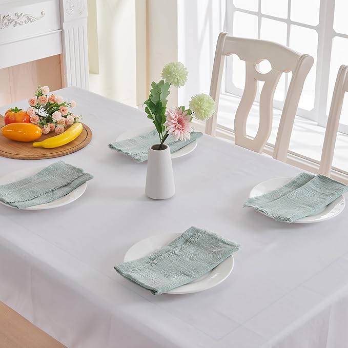 BALCONY & FALCON Cloth Napkins 100% Cotton with Fringed Handmade Square Rustic Style Washable Napkins 6 Pack Sage Green 20 x 20 inches for Easter Thanksgiving Christmas Weddings Parties Banquets