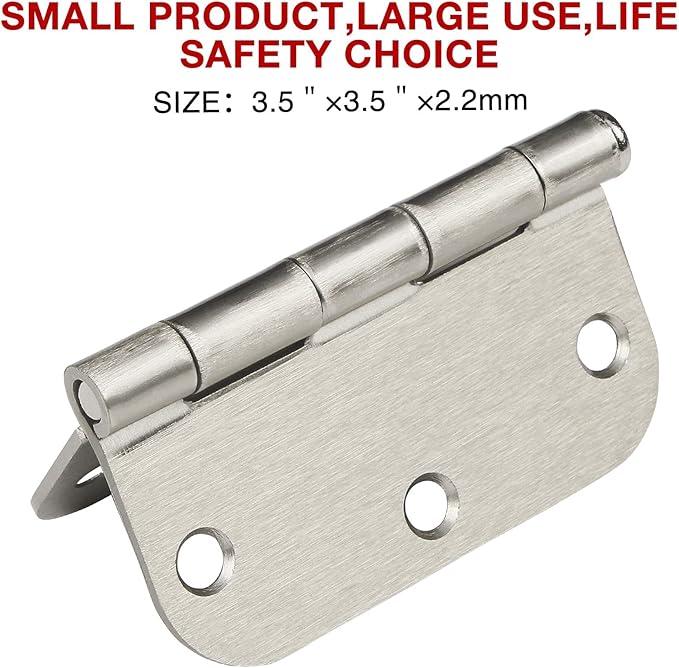 42 Pack 3 1/2 Inch Door Hinges Brushed Nickel 3.5" Interior Rounded 5/8" Radius Iron Bifold Silver Residential 3 ½"Satin Nickels Hinge for Doors Hardware Kit Office Bedroom Study Living Room Decor