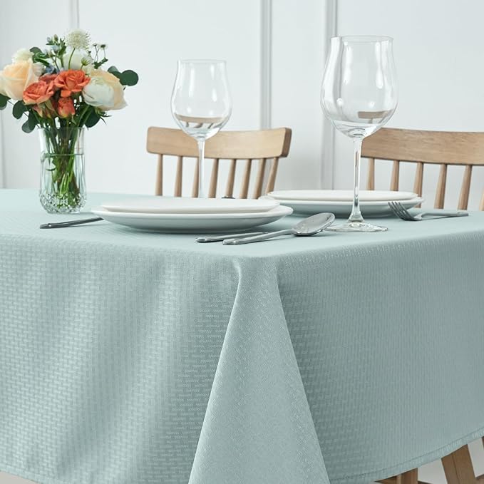 maxmill Square Jacquard Tablecloth Waterproof Spillproof Wrinkle Resistant Soft Weaved Design Table Cloth for Dinner and Party Washable Fabric Cover, Indoor Outdoor Use, 60 x 60 Inch, Dusty Blue