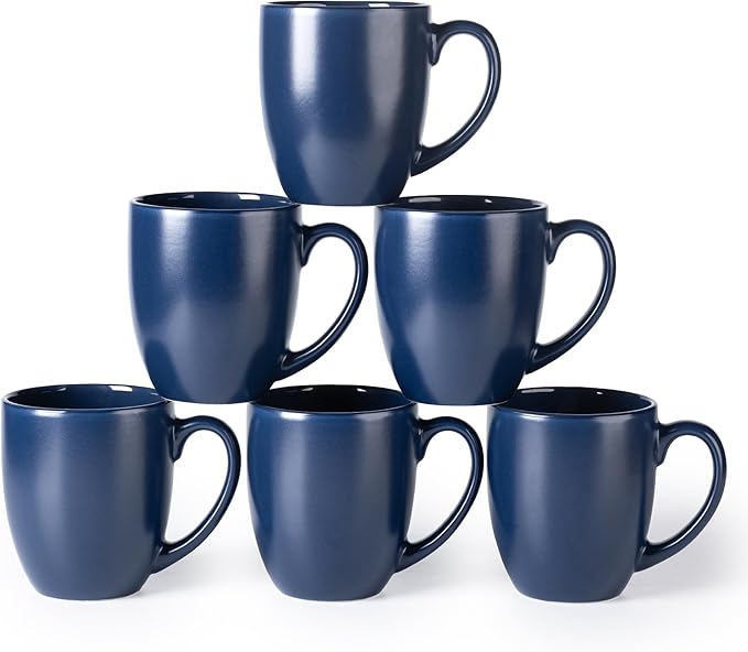 GBhome 12oz Coffee Mugs Set of 6, Large Ceramic Coffee Mugs for Man, Woman, Dad, Mom, Modern Coffee Mugs Set with handle for Tea/Latte/Cappuccino/Milk/Cocoa. Dishwasher&Microwave Safe,Navy Blue