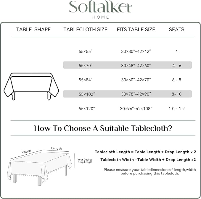 Softalker Checkered Tablecloth Rectangle, Outdoor Linen Cotton Gingham Table Cloth with Tassel, Heavy Duty Wrinkle Free Buffalo Plaid Table Cover for Kitchen Dining Home Party - 55 x 70 Inch, Navy