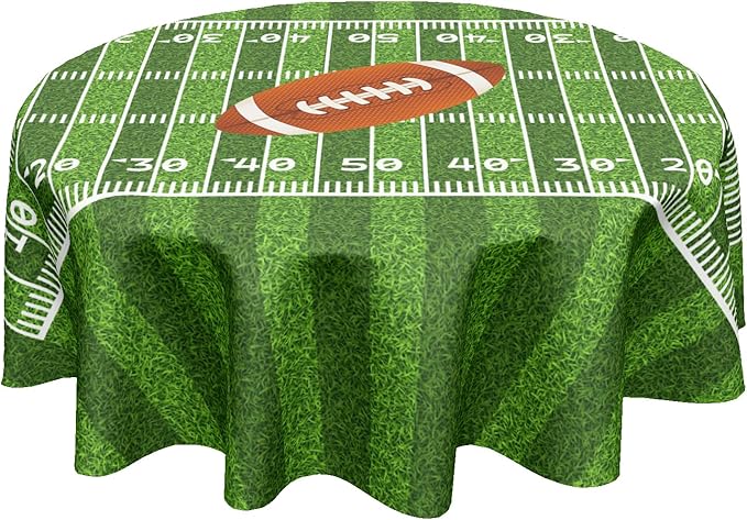 Football Round Tablecloth 70 Inch American Football Field Circle Table Cloth Rugby Ball Sport Themed Game Day Table Cover for Party Kitchen Dinner Home Decor