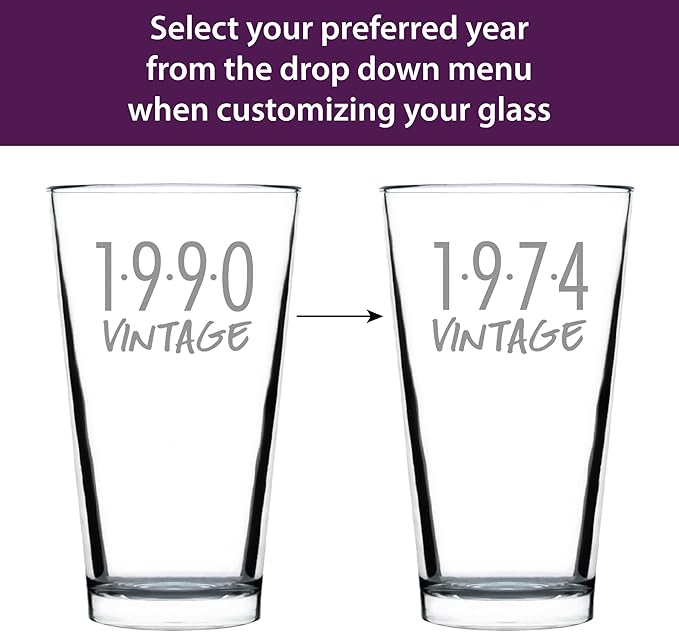 Custom Vintage 1990 Pint Glass for Beer - Personalized Birthday Gifts for Men or Women - Fun Bday Party Decor - 16 oz