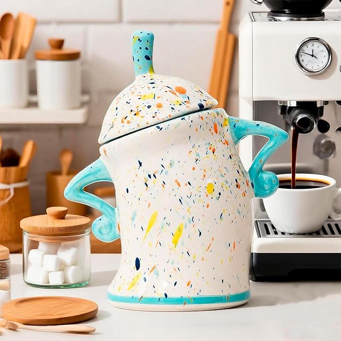 Ceramic Jar With Attitude Food Storage Jar With Airtight Lid Decorative Kitchen Container For Coffee Beans Tea Flour Sugar Pasta Cookies (Rainbow colors)