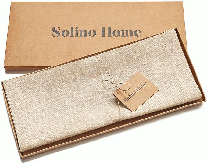 Solino Home Linen Short Table Runner 36 Inches - Athena, 100% Pure Linen Champagne Beige Table Runner 14 x 36 Inch Ideal for Dresser and Coffee Tables - Spring, Easter