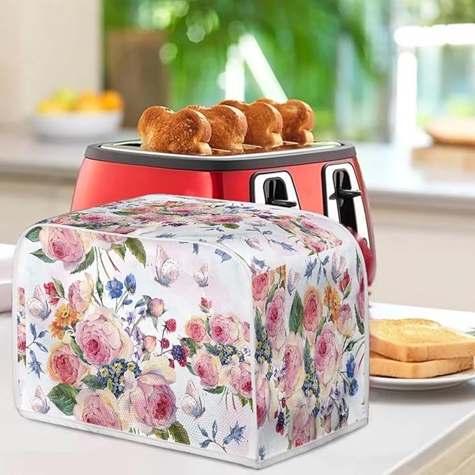 Doojoayie Pink Peony Toaster Cover 4 Slice Toaster Dust Cover Washable & Waterproof Small Appliance Protector for Kitchen Accessary,Gift for Women