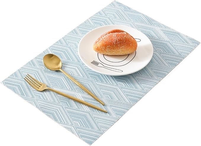Heat- Placemats Set of 4 Stain Washable PVC Table Mats Kitchen Table mats for Dining Kitchen Table(Rhomb Blue,6 pcs 45x30cm)