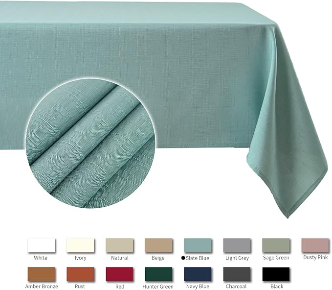 maxmill Square Tablecloth Water Resistance Antiwrinkle Spill Proof Linen Looking Texture Table Cloth, Decorative Fabric Table Cover for Banquet Parties Event Holiday Dinner, 70 x 70 Inch, Slate Blue
