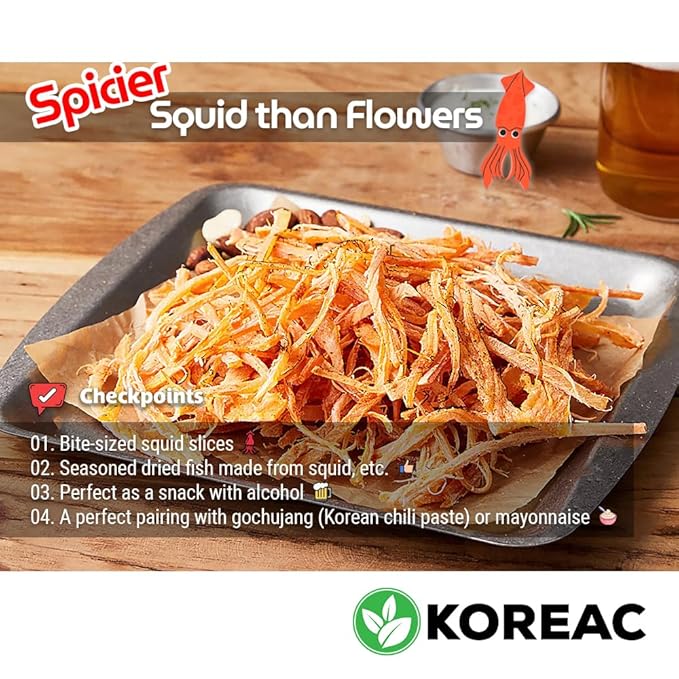 KOREAC_ Korea Seasoned Dried Squid Snack Squid Over Flower (Spicy) 200g 7oz 꽃보다 오징어 매코미