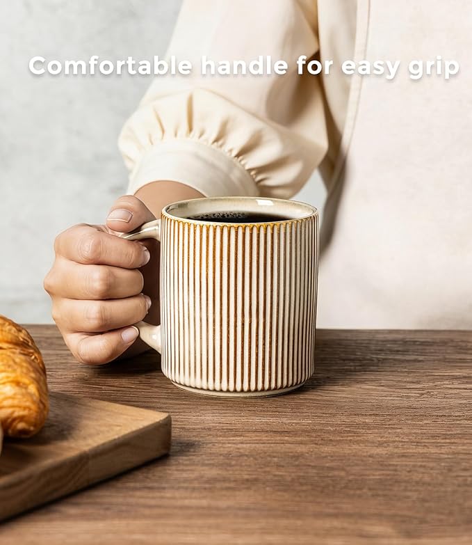 GBhome Coffee Mugs Set for 6, 12oz Coffee Cups with Handle for Man,Woman,Dad,Mom, Stoneware Mugs Sets for Coffee, Latte,Tea, Hot Cocoa, Milk, Dishwasher&Microwave Safe, Cappuccino