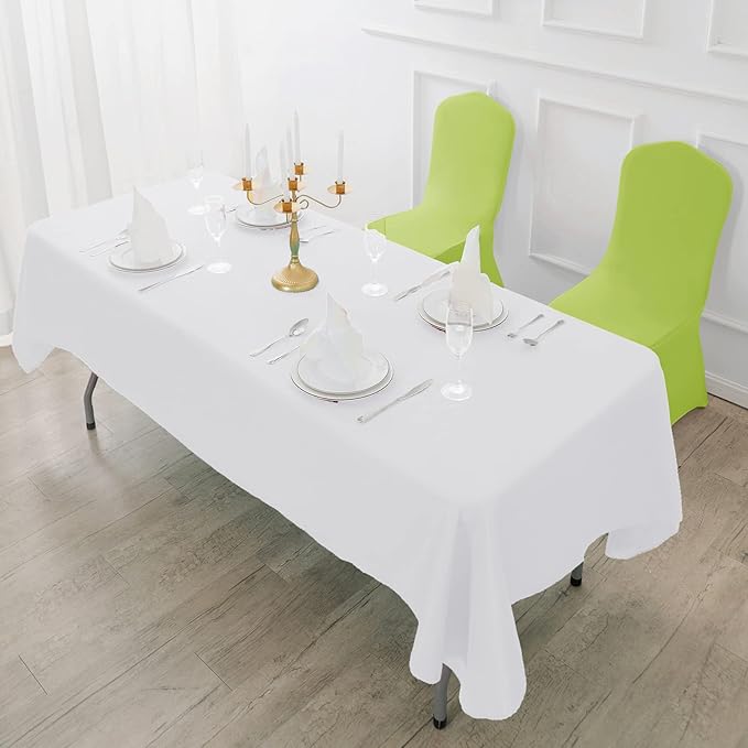 6 Pack Rectangle Tablecloth 90 x 156 Inches White Table Cloth Stain and Wrinkle Resistant Washable Polyester Fabric Table Cover for Party, Wedding and Banquet Decoration