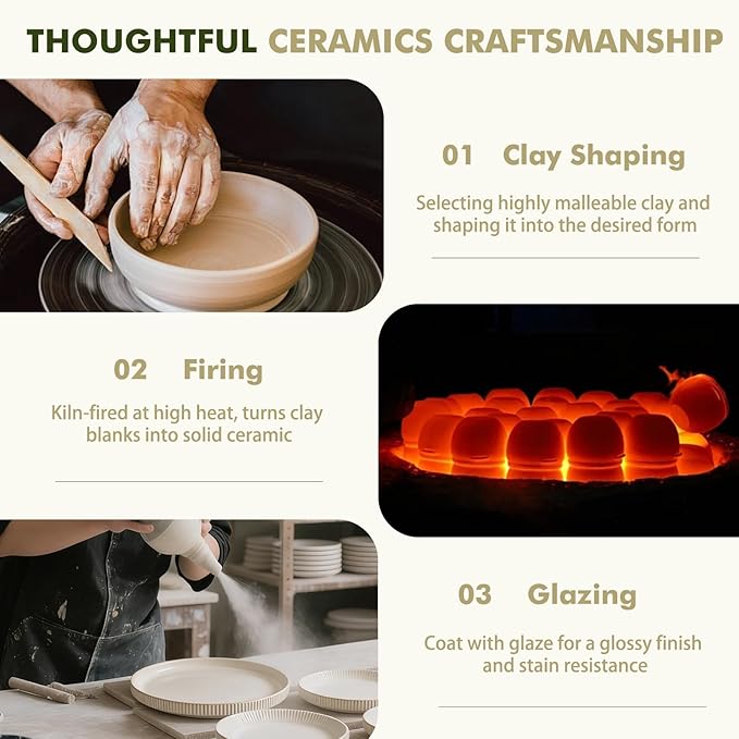 Stoneware Dinnerware Sets, Plates and Bowls Sets for 4, 12-Piece Ribbed Dishes – Chip & Scratch Resistant, Microwave and Dishwasher Safe Tableware, Beige