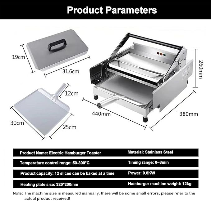 Automatic Hamburger Bread Machine - Commercial Bun Baking Machine with Alarm Light & Heating Light for Family Gatherings and Events