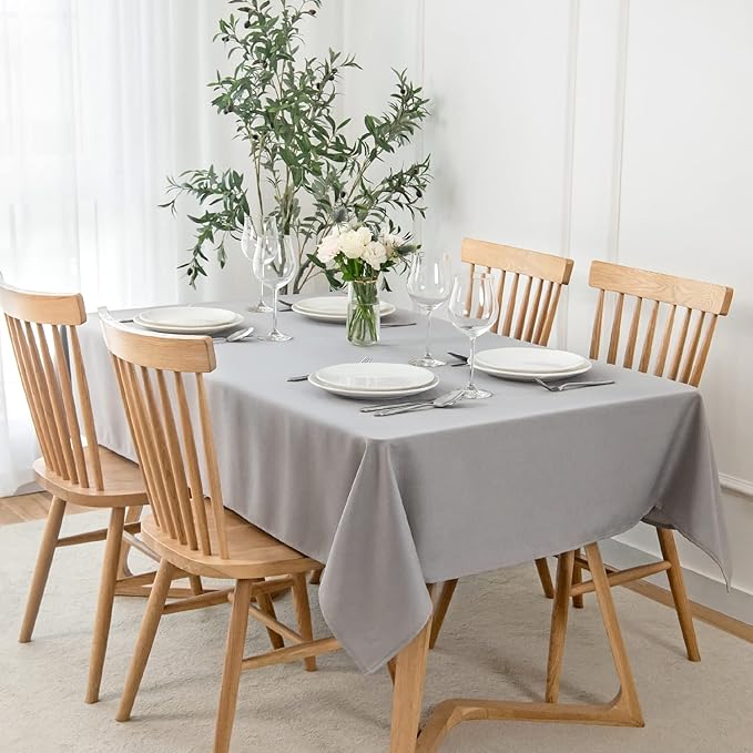maxmill Square Tablecloth Water Resistance Antiwrinkle Spill Proof Linen Looking Texture Table Cloth, Decorative Fabric Table Cover for Banquet Parties Event Holiday Dinner, 70 x 70 Inch, Light Grey