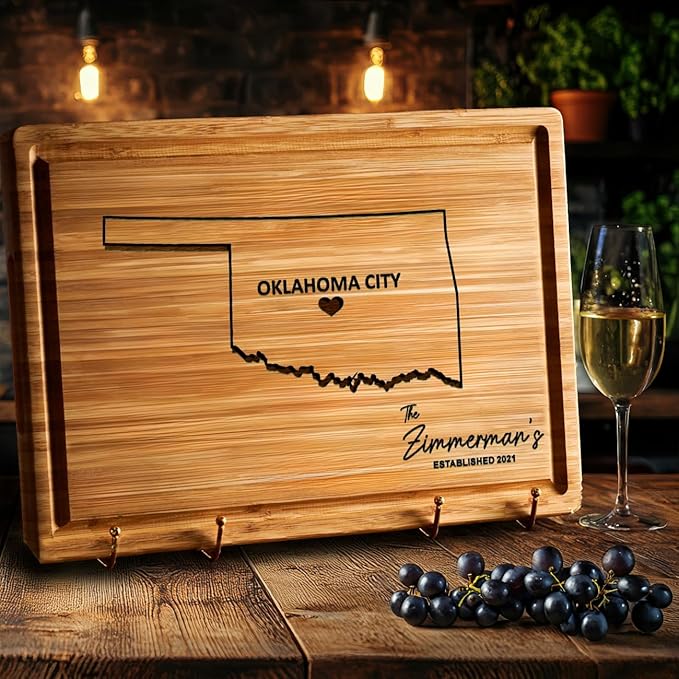 State Shaped Cutting Board - Oklahoma Destination Gifts, Wooden States Bamboo Boards, USA Map Decor for Home