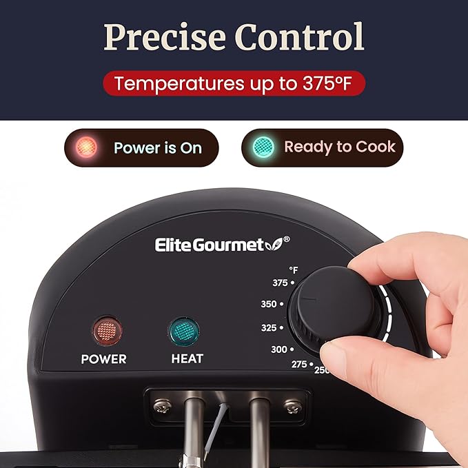 Elite Gourmet EDF434 Electric Deep Fryer 4.5 Quart Oil Capacity with Temperature Knob, 2 Baskets, Powerful 1700 Watts, Lid with Anti-Odor Filter & Viewing Window, Stainless Steel