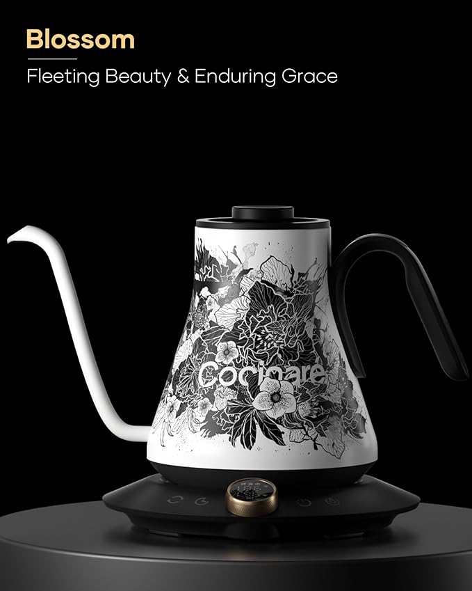 Cocinare FLOW M9 Electric Gooseneck Kettle, ±1℉ Temperature Control for Pour-over Coffee & Tea, Stainless Steel Interior, Quick Heating for Boiling Water (Blossom)